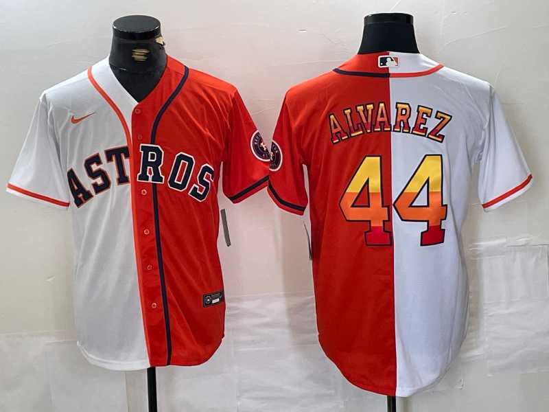 Men%27s Houston Astros #44 Yordan Alvarez White Orange Split Stitched Baseball Jersey Dzhi